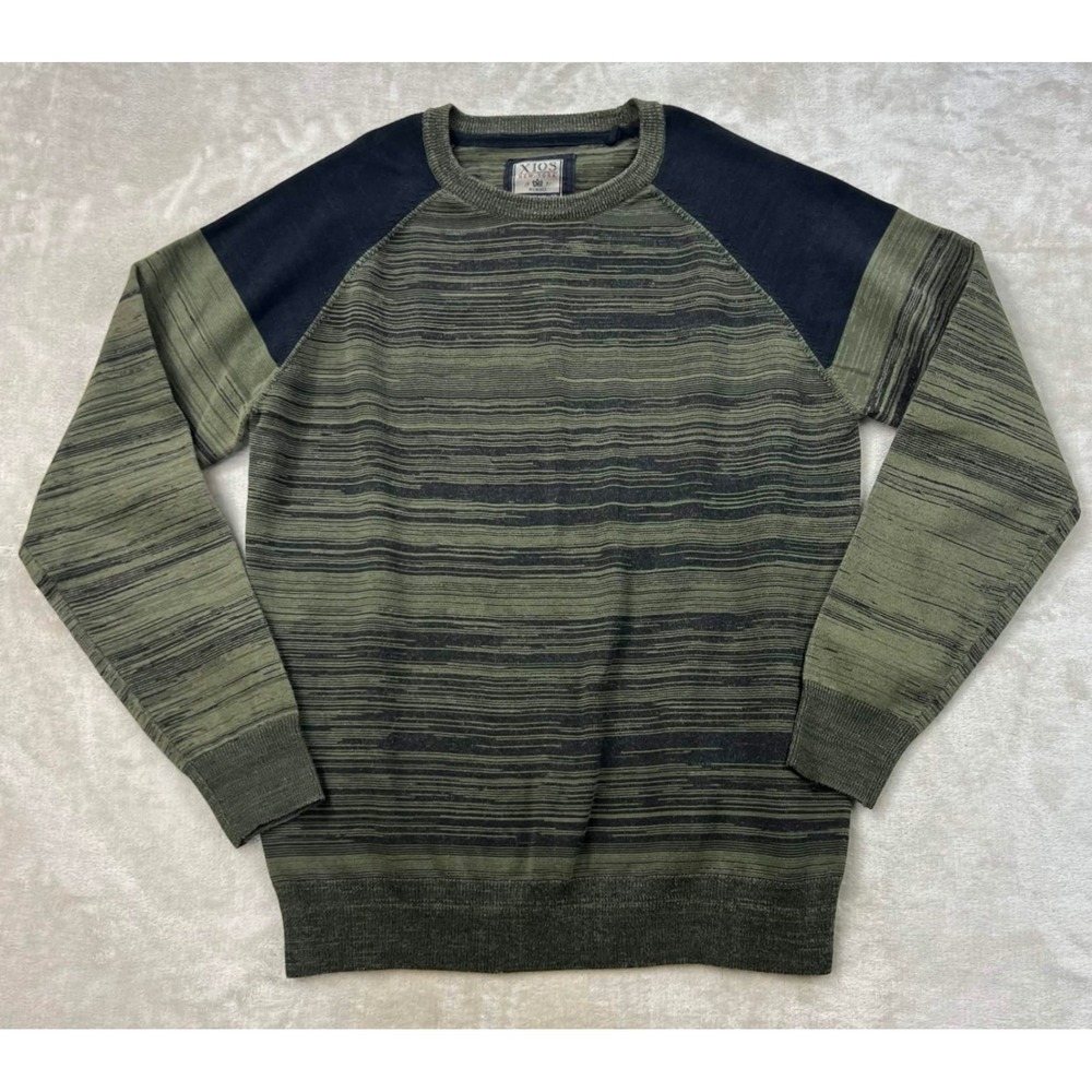 XIOS New York Mens Space Dye Raglan Sweater Olive Green Black Size L